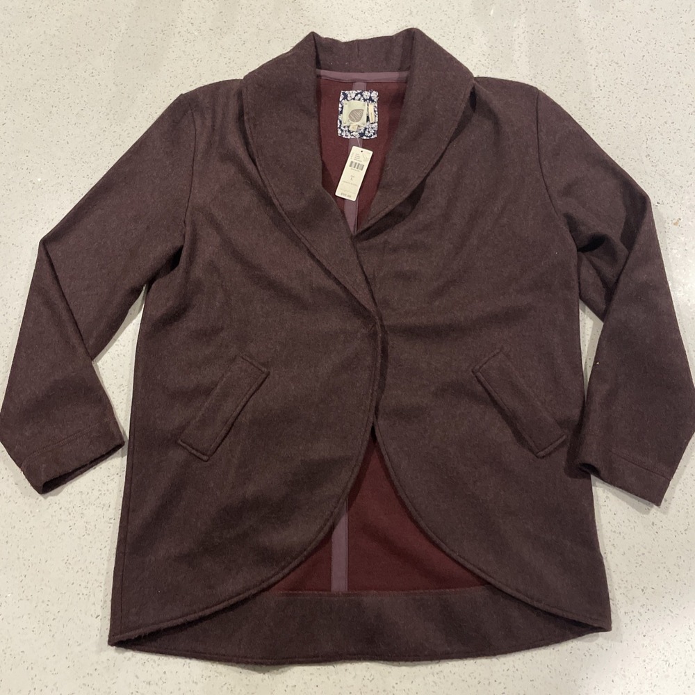 Anthropologie Lilka Cardigan Sweater Womens Large Burgundy Red Fleece Cocoon NWT